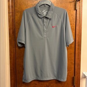 Nike Men's Blue Polo Shirt with Red Logo